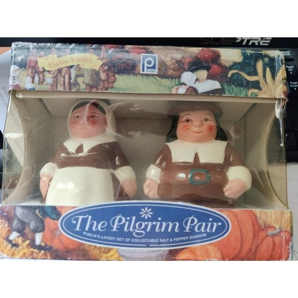Collectible Pilgrim Salt & Pepper Shaker Set 2005 The Pilgrim Pair Thanksgiving - Picture 2 of 3